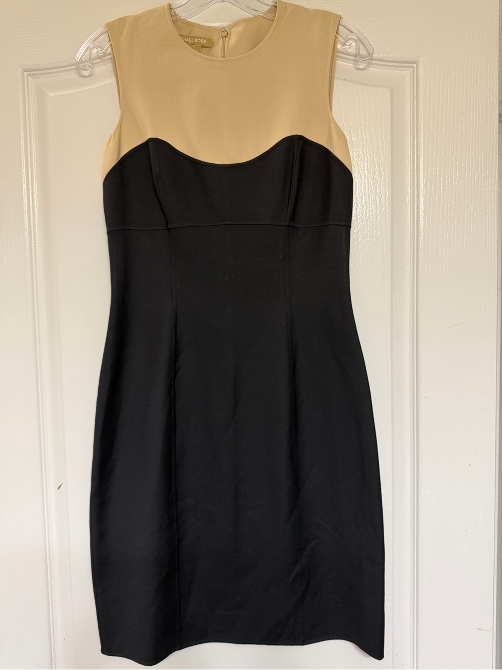 Michael Kors Collection Colorblock Sheath Dress Tan Black Made in Italy Silk